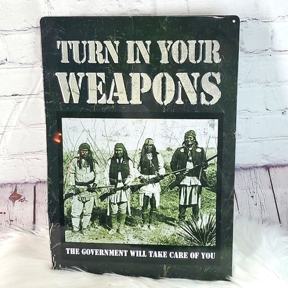 Anti Government Native American Indian Metal Tin Wall Hanging Sign Decor Guns - Picture 1 of 11